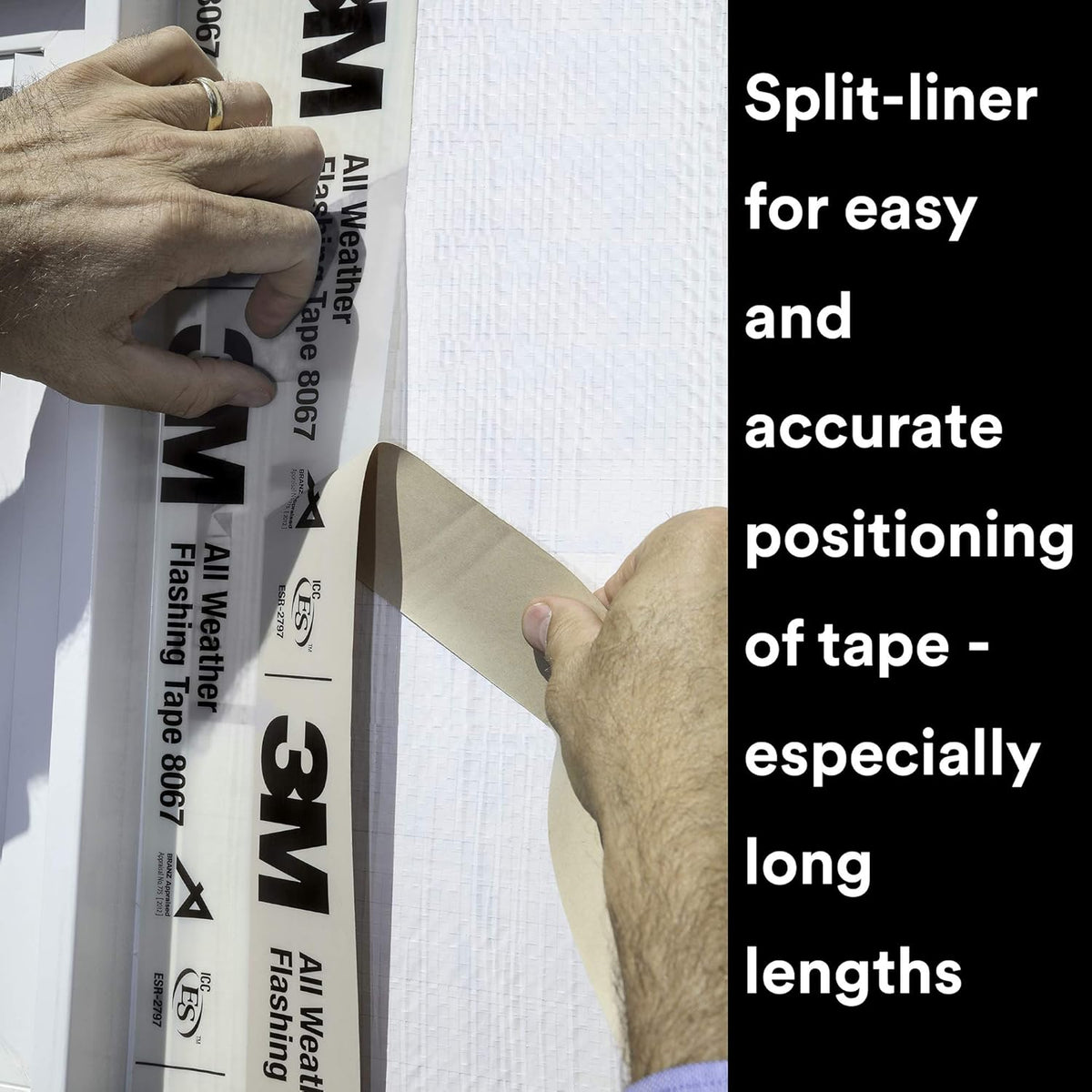 3M All Weather Flashing Tape 8067, 9 in x 75 ft, 1 Roll, Adhesive Backed Split Liner, Prevents Moisture Intrusion, Waterproof Flashing Seals Doors, Windows, Openings in Wood Frame Construction