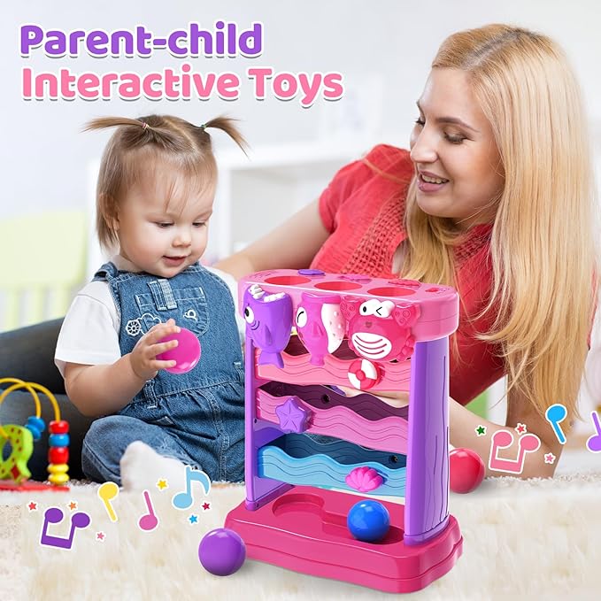 Toys for 1 2 Years Old, Interactive Feeding Toy with Music, Montessori Toys for Girl, Musical Cause and Effect Game for 12-18 Months, Christmas Birthday Gifts for Baby Toddlers Age 1-2