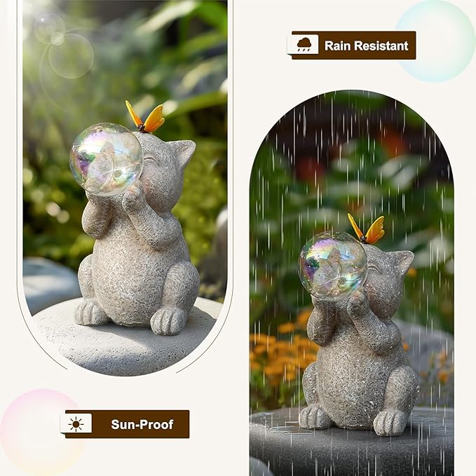 MININOVA Solar Garden Cat Statue, Cat Lover Gifts, Outdoor Bubble Cat Figurines Decor for Outside Yard Patio Lawn, for Housewarming and Birthdays for Mom Women