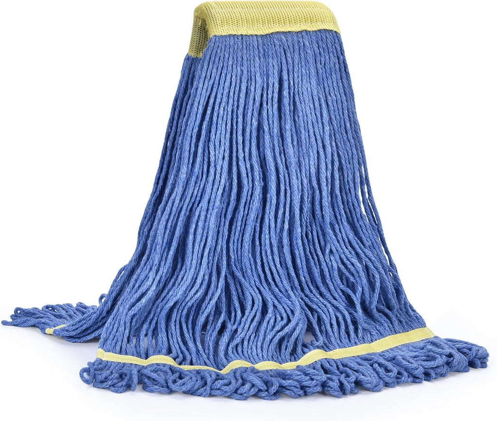 Matthew Cleaning Commercial Mop Head Replacement, 5 Inch Wide Headband, Looped End Cotton Blend String Wet Mops for Floor Cleaning, 24 oz Large, 1-Pack Blue