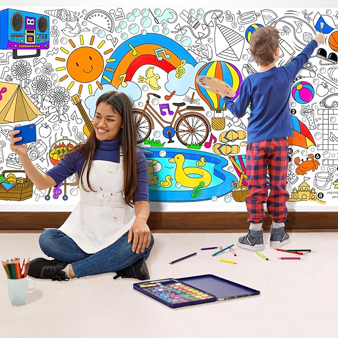 Giant Coloring Poster for Classroom - 31.5x72" Versatile Summer Activity Poster/Table Cover for School Parties, Birthday & Special Events Decoration
