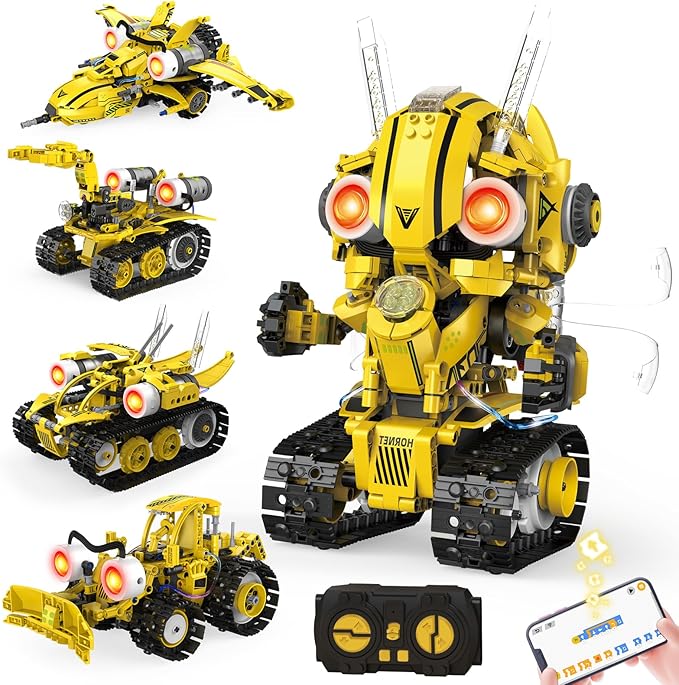 5-in-1 STEM Robot Building Kit for Kids Ages 8-16, Remote & App Controlled, Rechargeable Engineering Learning DIY Coding Toy, Educational Building Blocks Gift for Girls & Boys (673 PCS)
