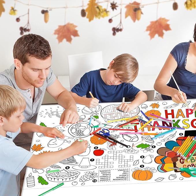 Family Fun Thanksgiving Activity Poster - 31.5 x 72 Inches, Turkey-Themed Thanksgiving Day Party, Versatile Paper Coloring Banner/Table Cover for Fall School Parties and Special Events Decoration