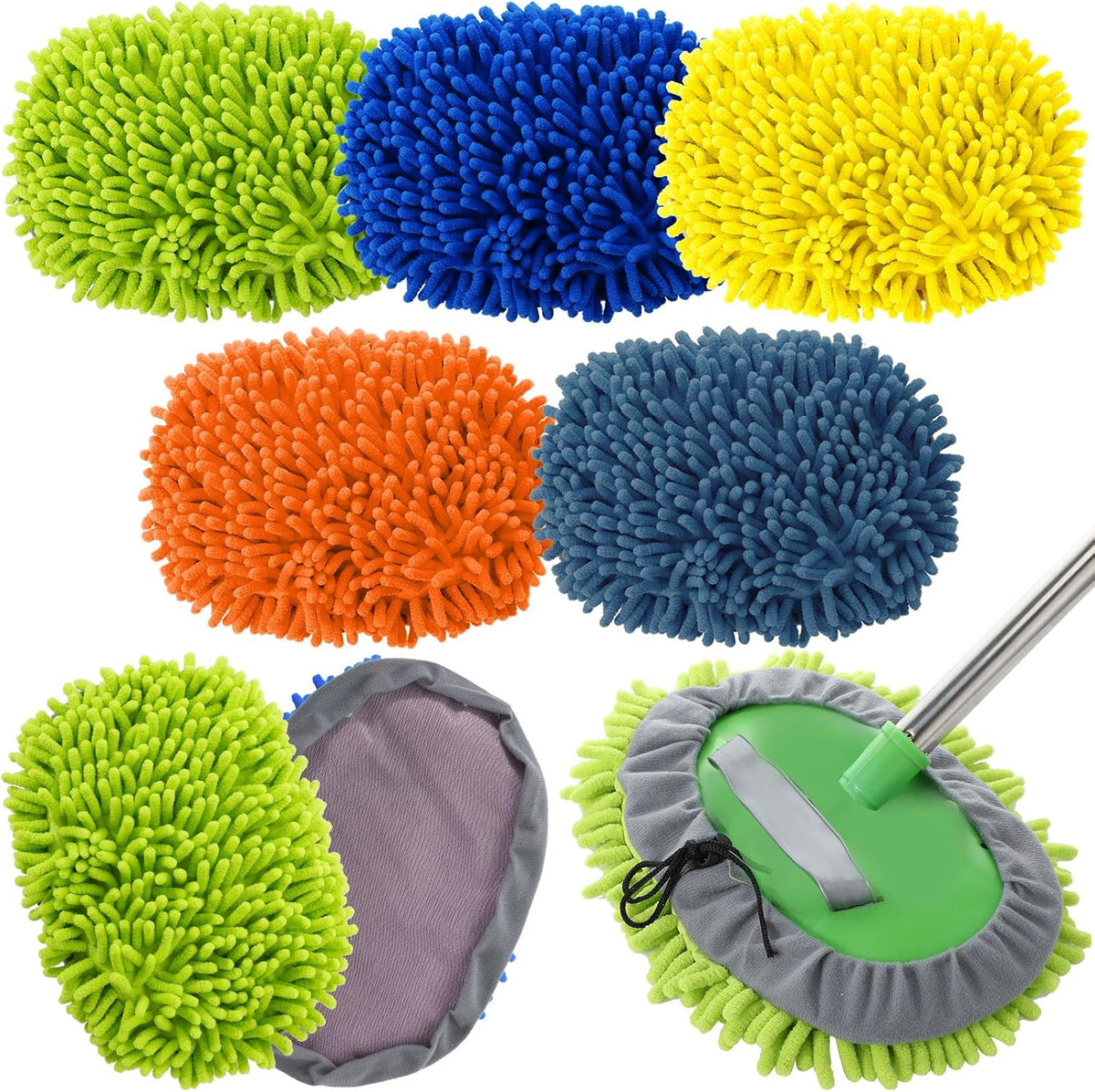 Layhit 5 Pcs Car Wash Mitt Set, Brush Not Included, Microfiber Mitt Cleaning Car Truck Washing Tools Kit RV Pickup Chenille Scratch Replacement(Multicolor)