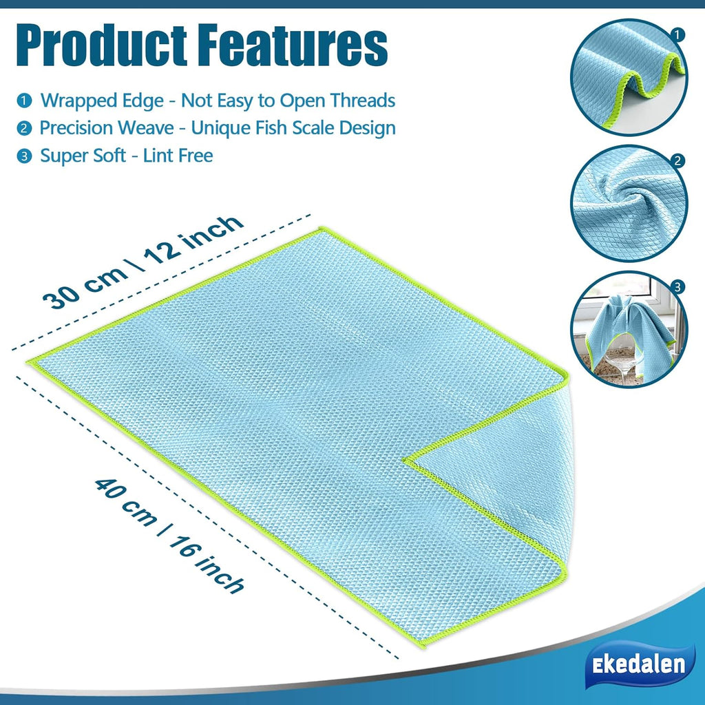 Microfiber Cleaning Cloth Lint Free Glass Cleaner Window Polishing Streak Free Miracle Easy Clean Rag Reusable for Mirror Kitchen Dish Auto Detailing,Pack of 8, 12'' x 16'', Light Grey