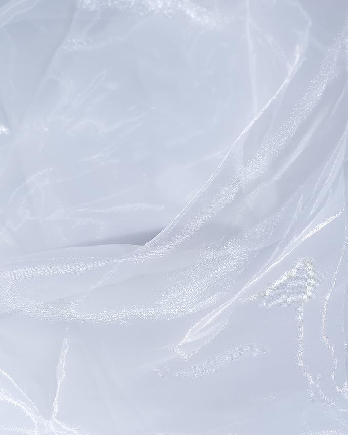 Fynite White Organza Fabric by The Yard | 10 Yard Long | 44" Wide | Bridal Soft Sheer Organza Tulle for DIY Wedding Dress Fashion Craft Decorations