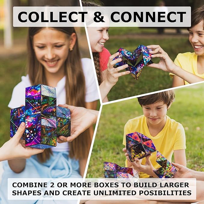 SHASHIBO Shape Shifting Box - Award-Winning Fidget Toy w/ 36 Rare Earth Magnets - Fidget Cube Transforms Into Over 70 Shapes, Sensory Toy Gift for Kids, Teens, and Adults (Disco Plaid)