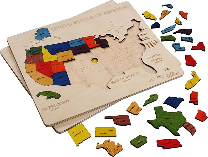USA Map Wooden Jigsaw Puzzle for Kids | 44 Puzzle Pieces | Learning & Educational Toy Gift for Boys & Girls Ages 3 Years and Above