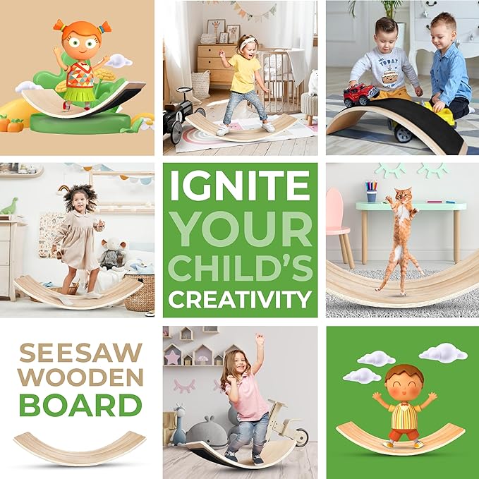Yes4All Wooden Wobble Balance Board for Kids, 36 Inch Rocker Board Natural Wood, Seesaw Toy Toddlers, Yoga Curvy Board for Office & Classroom Adult
