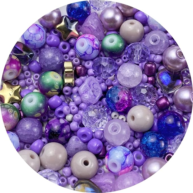 Assorted Glass Resin Beads Multi Size Colors Smooth Cracked Gravel Millet Spacer Beads for Bracelets Necklace Earring DIY Jewelry Making Craft(Light Purple Series)