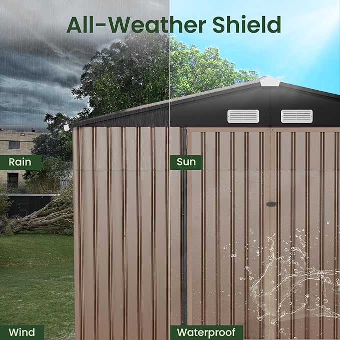 GVDV 10x14 FT Outdoor Metal Storage Shed, Durable Garden Shed with Updated Frame Structure for Backyard, Patio, Tool Storage, All-Weather Shelter for Bike, Gardening Tools, Lawn Mowers