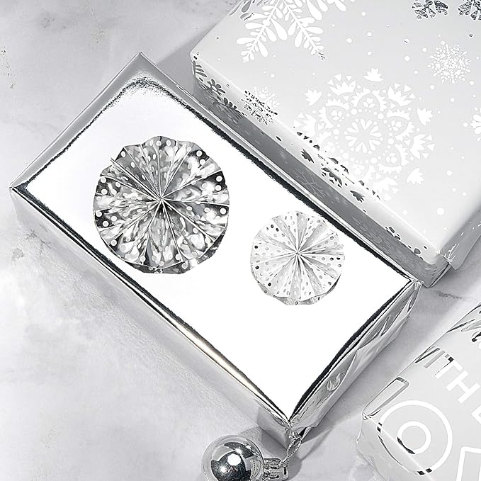 WRAPAHOLIC 30 Inch Christmas Wrapping Paper Roll - Jumbo Roll Blue and Silver Snowflake Holiday Design with Metallic Foil Shine - 4 Rolls - 30 Inch x 120 Inch Per Roll