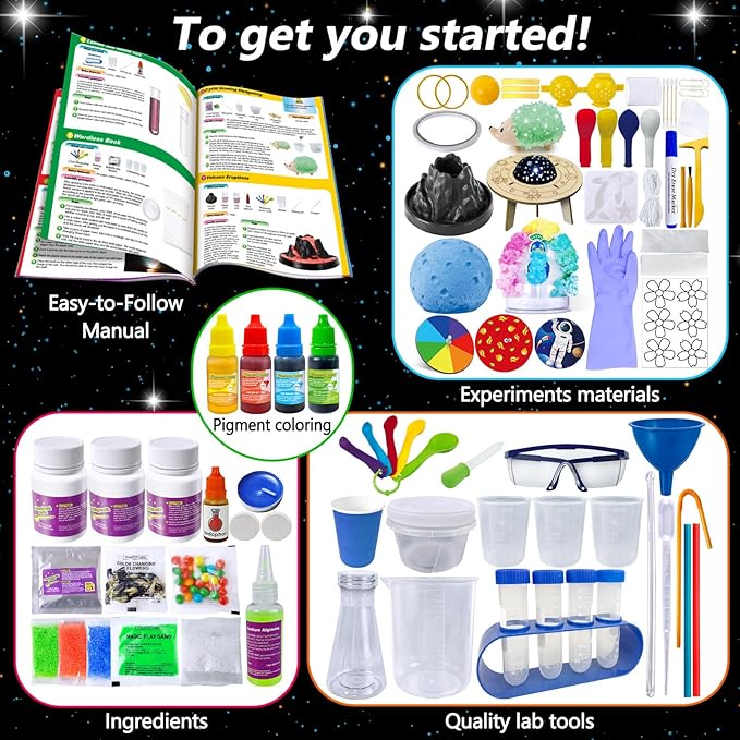 310 Experiments Science Kits for Kids, S.T.E.M Scientific Projects Toys for Boys Girls Gifts Ideas Birthday Christmas, Erupting Volcano, Chemistry Set, Space Project