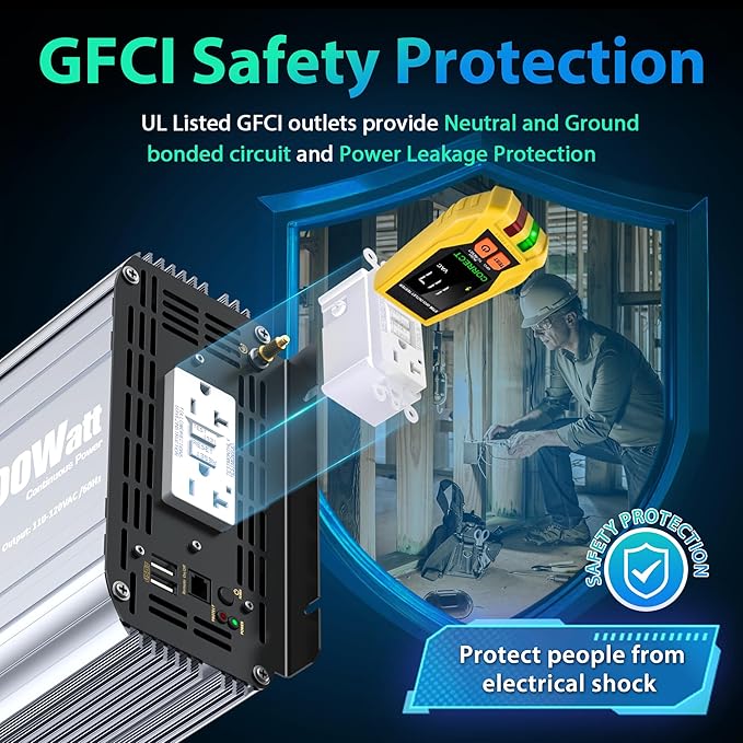 2000 Watt Inverter Pure Sine Wave with UL Listed GFCI Outlets Power Inverter 12V DC to 120V AC FCC Approved Remote with Battery Level Monitor for Off Grid Solar Setup RVs Campers