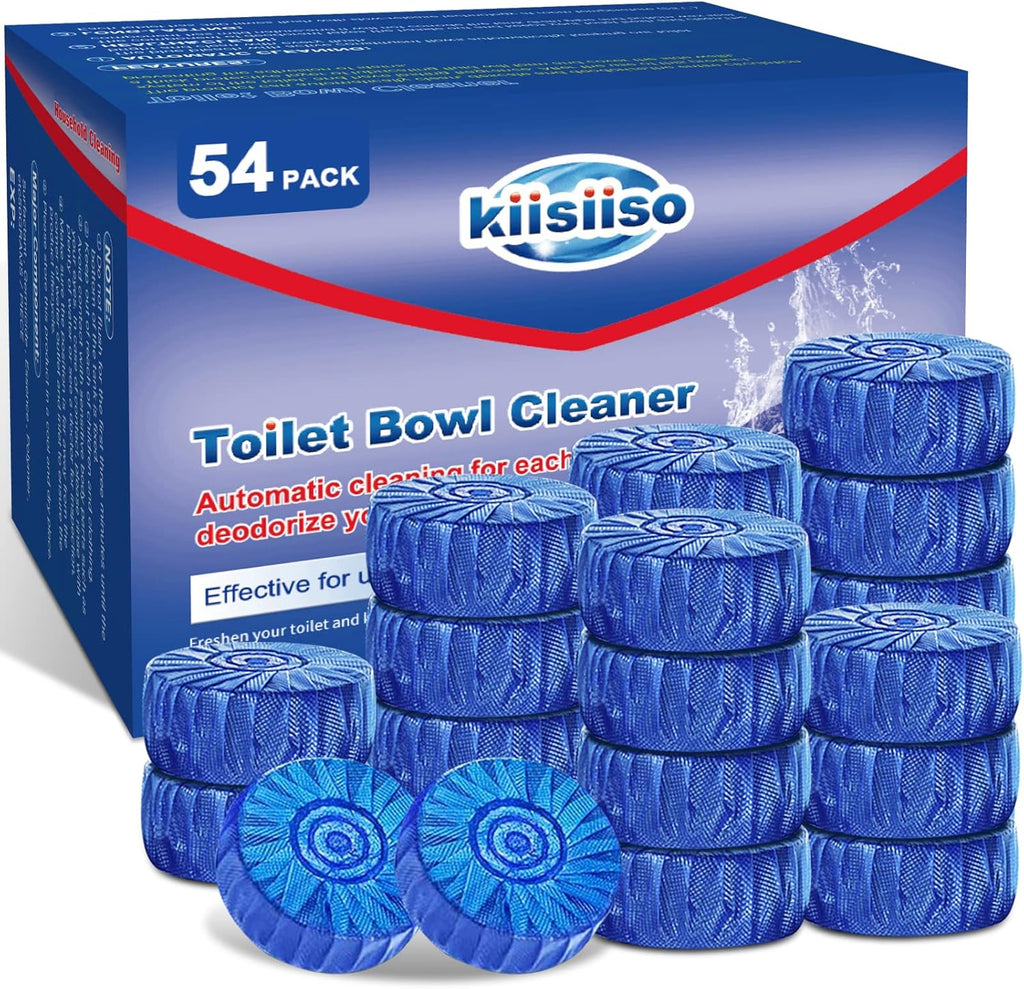 KIISIISO Multipurpose Bathroom Cleaners, 54 Pack Commercial & Household Toilet Bowl Cleaners, Blue Toilet Bowl Tablets Drop in Tank, Janitorial Deodorizers