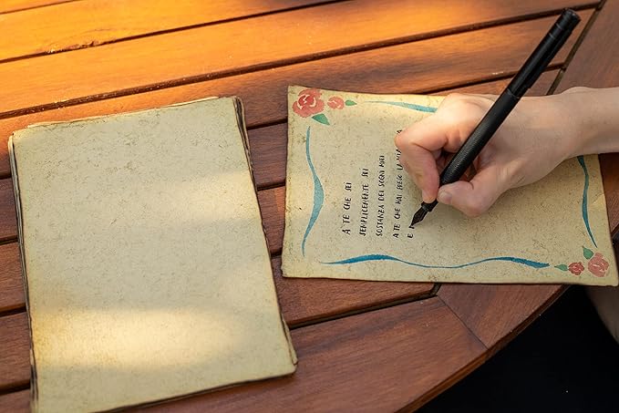 Wanderings Handmade Vintage Deckle Edge Blank Paper with Slightly Burned Edge - 5.8x8.3 (A5) - Package of 50 Recycled Paper for Writers, Invitations, Crafts, Memorials, Printmaking - Thick 150 GSM