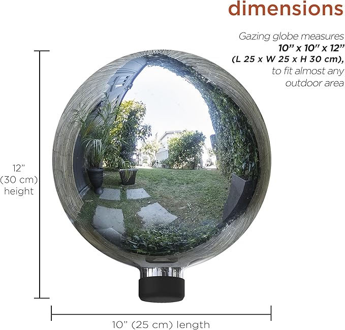 Alpine Corporation 10" Diameter Indoor/Outdoor Glass Gazing Globe Yard Decoration, Silver