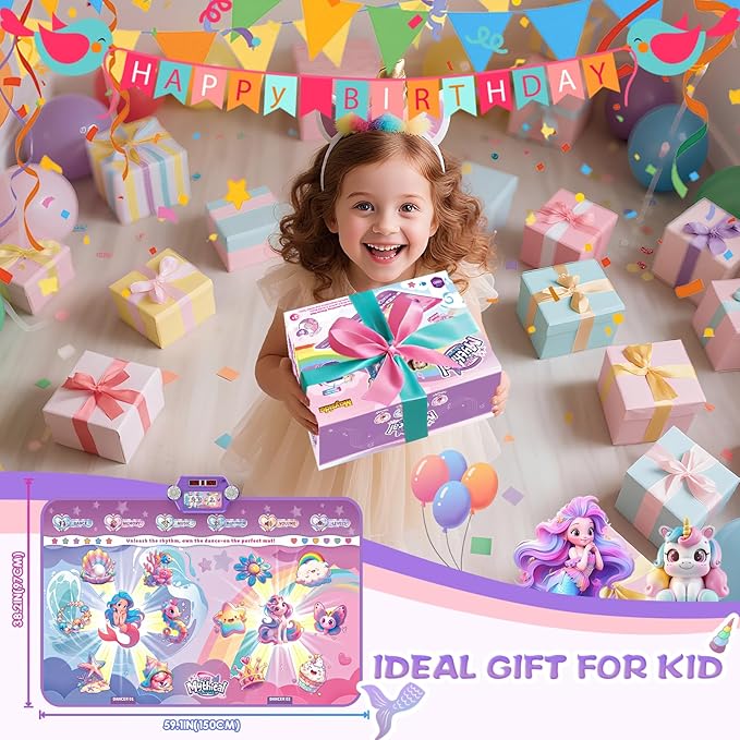 Extra Large Dance Mat for Kids, Rechargeable Electronic Dance Mats Toy with Light-up 12 for Girls, Pink Dance Pad Challenge Games Christmas Birthday Gifts Ideas for Kid Ages 3-12