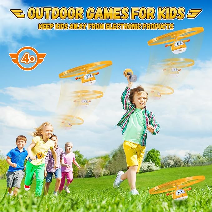 Super Wings Outdoor Toys, Golden Boy Flying Toys for Kids Ages 3-5 4-8, Toddler Outdoor Games Flying Discs, Outside Toys Airplane Launcher Toy for Kids Boys Girls Age 3 4 5 6 7 8 9+