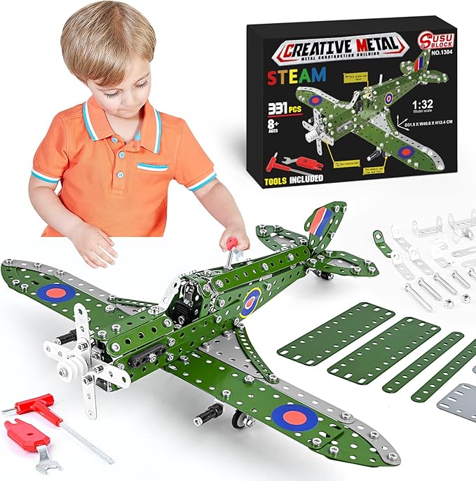 STEM Building Toys Model Airplane Kits for Boys 8-12,Airplane Model Scale 1:32 Metal Building Kit,Erector Set Model Planes for Kids 8-12,Best Airplane Gifts for Hurricane Fighter Fans