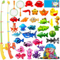 CozyBomB™ Magnetic Fishing Toys Game Set for Kids | Water Table Bathtub Kiddie Pool Party & Pole Rod Net, Plastic Floating Fish Toddler Color Ocean Sea Animals Birthday Age 3 4 5 6 Year
