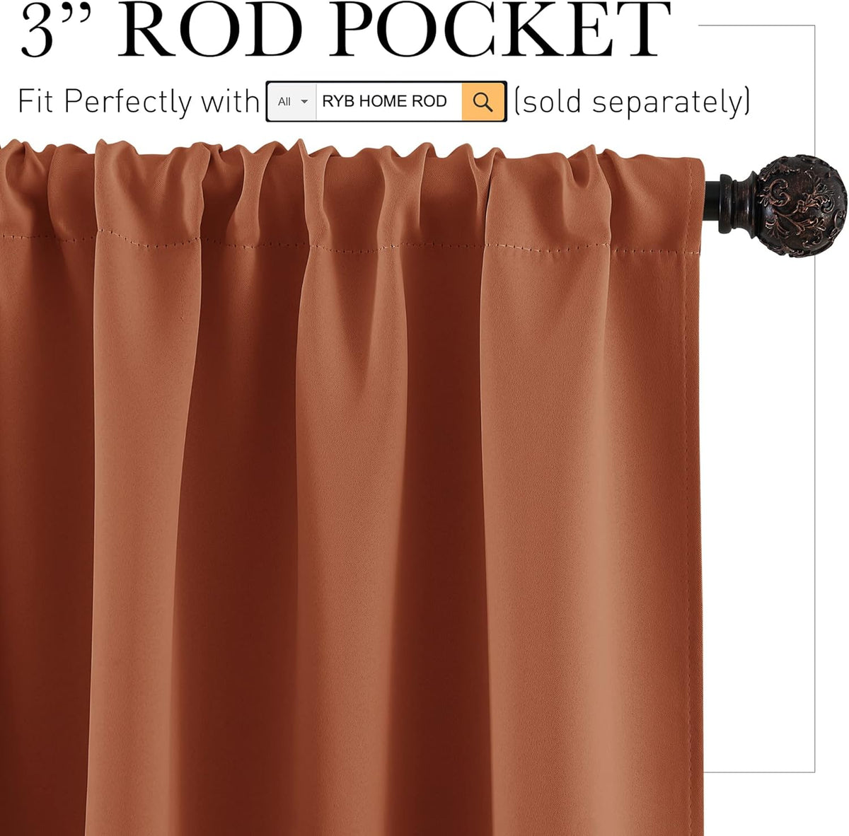 RYB HOME RV Curtains Blackout - Thermal Insulating Privacy Door Windows Camper Curtains for Kids Nursery RV Bunk Bedroom Windows Bathroom, Width 29 x Length 24, Burnt Orange, 2 Pcs
