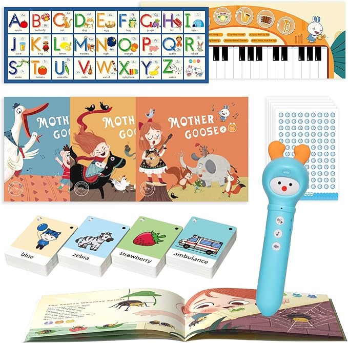alilo Talking Pen Books Sets for Toddlers 2-6, Kids Learning Electronic Toys, Early Educational Gifts for Boys Girls, with 3 Interactive Audio Sound Books, 100 Talking Flash Cards, Alphabet