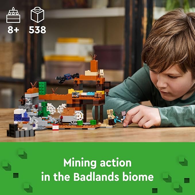 LEGO Minecraft The Badlands Mineshaft Video Game Toy, Mining Exploration Set with Minecraft Minifigures, Birthday Gift for Boys and Girls, Action Packed Minecraft Toy for Kids Ages 8 and Up, 21263