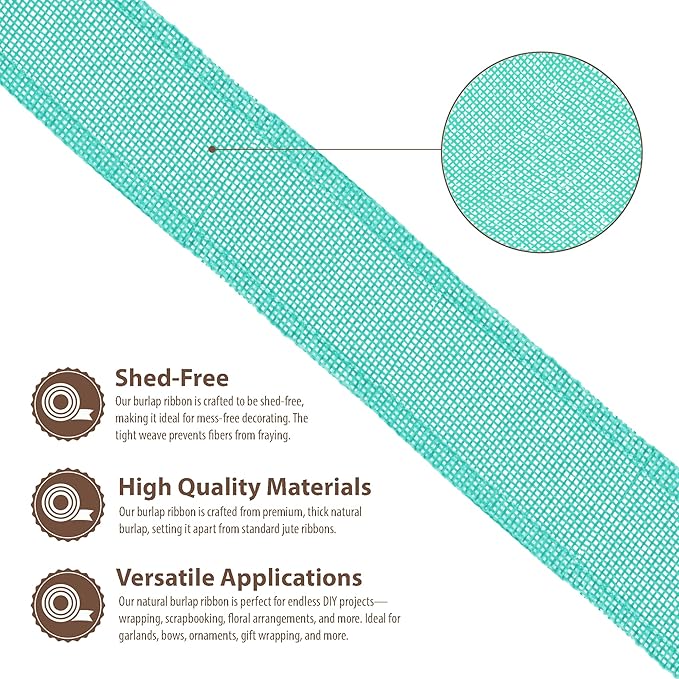 Mandala Crafts Turquoise Burlap Ribbon 2 Inches Wide Jute Ribbons for Crafts - 20 Yds Roll Rustic Burlap Wrap Trim Ribbons for Wreaths Bows Wedding Party Decoration