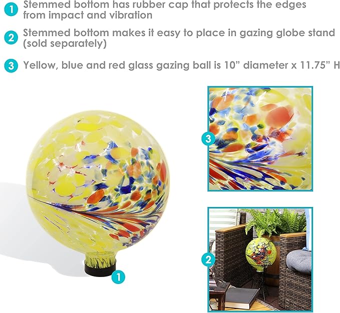 Sunnydaze 10-Inch Gazing Ball for Garden - Glass Gazing Globe for Outside - Garden Orb Yard Decor - Bright Summer Burst - Set of 2