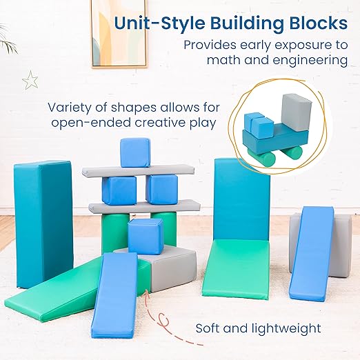 ECR4Kids SoftZone Soft Builder Blocks, Foam Shapes, Contemporary, 16-Piece