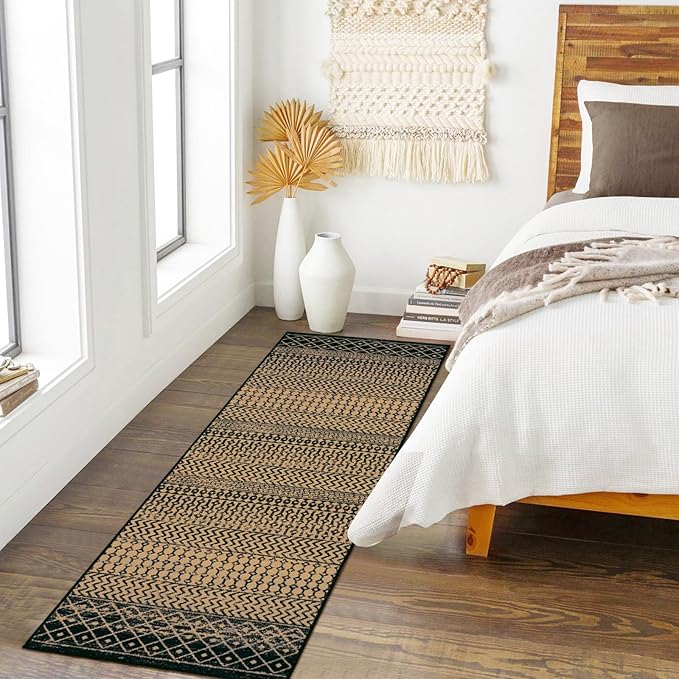 Moroccan Rug Runners for Hallways, 2x8 Ultra Soft Non-Slip Farmhouse Kitchen Rugs, Washable Natural Brown Rug Carpet Runner for Entryway Laundry Bedroom Doorway
