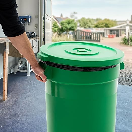 PRO&Family 20 Gallon Trash Can with Lid Round Ingredient Storage Containers Recycling Bin Kitchen Garbage Can Office Garbage Can Trash Barrel Plastic Barrel Yard Waste Bin Outdoor Trashcan (3, Green)
