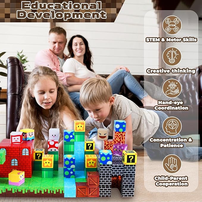Magnetic Blocks-150 PCS Build Adventure Game Castle World Set - Magnetic Building Cubes Stacking, STEM Montessori Sensory Toys for Kids Boys Girls Ages 3 4 5 6 7 8 9 10 Eater Birthday Gifts