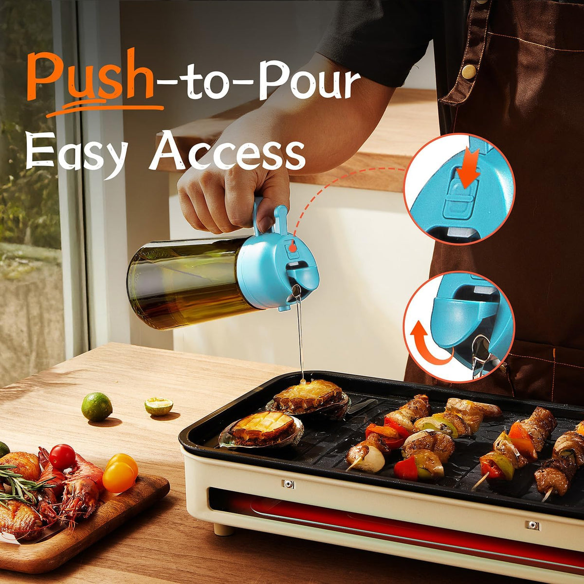 TrendPlain - Original 16oz/470ml Olive Oil Dispenser Bottle for Kitchen Gadgets and Air Fryer Accessories - Olive Oil Sprayer for Cooking w/Stickers - Sky Blue