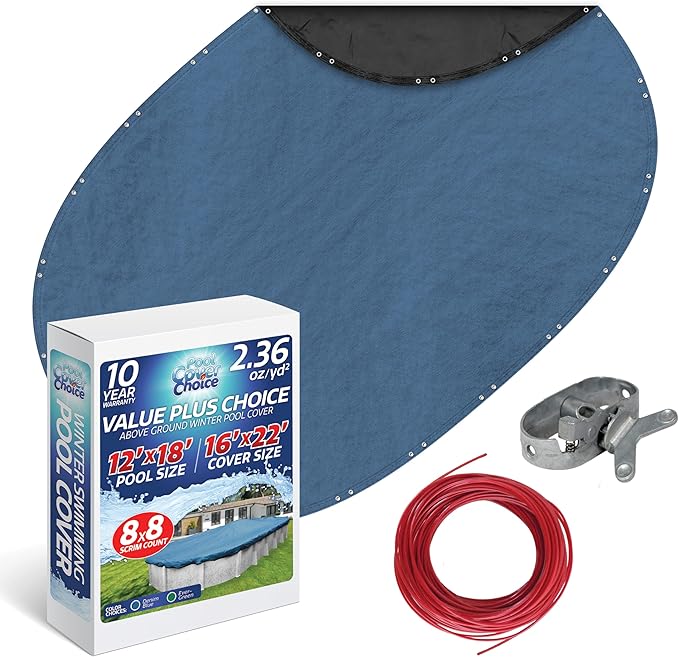 Winter Swimming Pool Cover for 12 ft x 18 ft Aboveground Oval Pool Size, Value Plus Choice Series, Solid Material, Color - Denim Blue, Pool Cover Choice 351218-4CHOICE