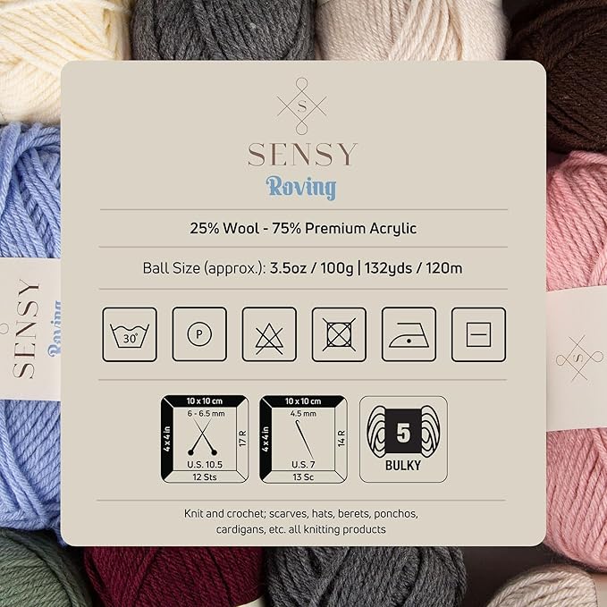 Sensy Roving Yarn, 3.5 oz, 132 Yards, Gauge 5 Bulky (Mushroom Beige)