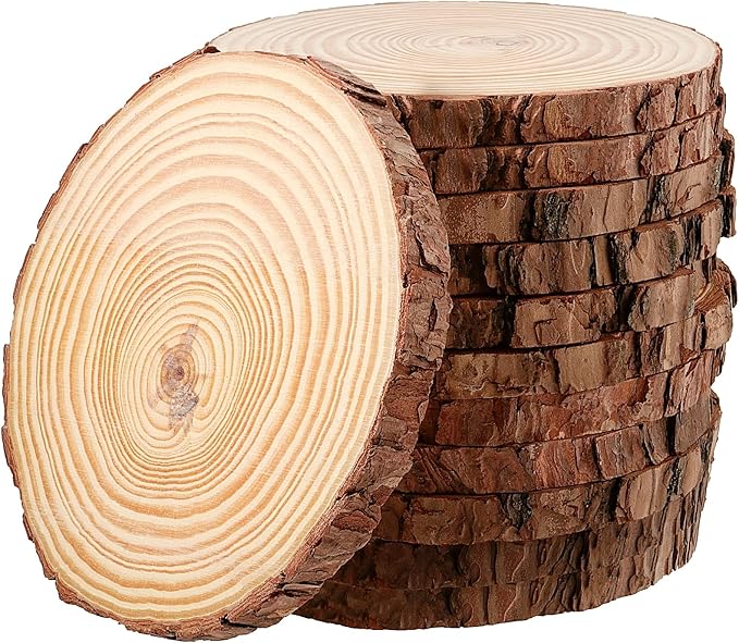 JEUIHAU 12 PCS 5.5-5.9 Inches Natural Unfinished Wood Slices, Round Wooden Tree Bark Discs, Wooden Circles for DIY Crafts, Christmas, Rustic Wedding Ornaments