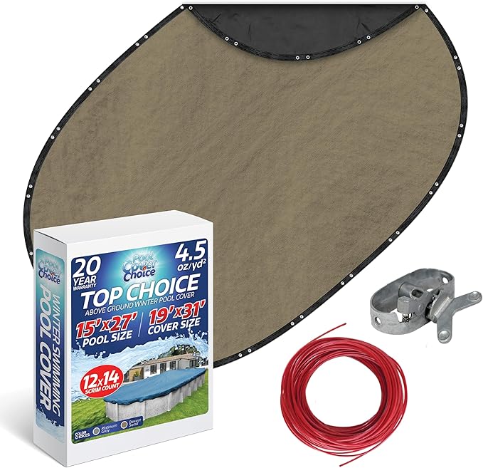 Winter Swimming Pool Cover for 15 ft x 27 ft Aboveground Oval Pool Size, Top Choice Series, Solid Material, Color - Desert Sand, Pool Cover Choice 601527-4CHOICE
