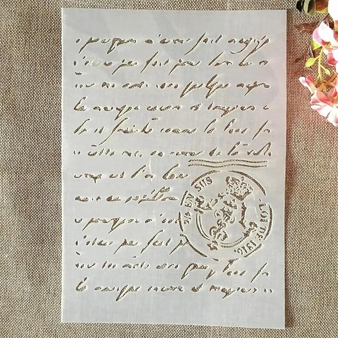 TIAMECH A4 Reusable Script Stamp Stencil for Painting - Vintage Paragraph Letters Layering Template, DIY Wall Art, Wood Furniture, Scrapbook & Crafts (8.3x11.7inch)