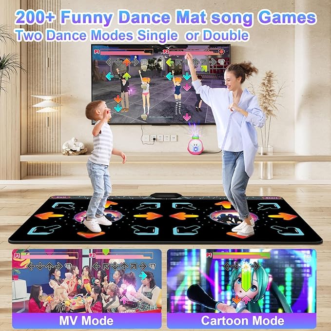 Dance Mat for Kid & Adult, Double Dance Mats for TV, Electronic Dance Pad Game with Camera, Exercise Dance Game for TV,Plug and Play Dancing Mat for Family Games, Xmas Birthday Gifts Ideas