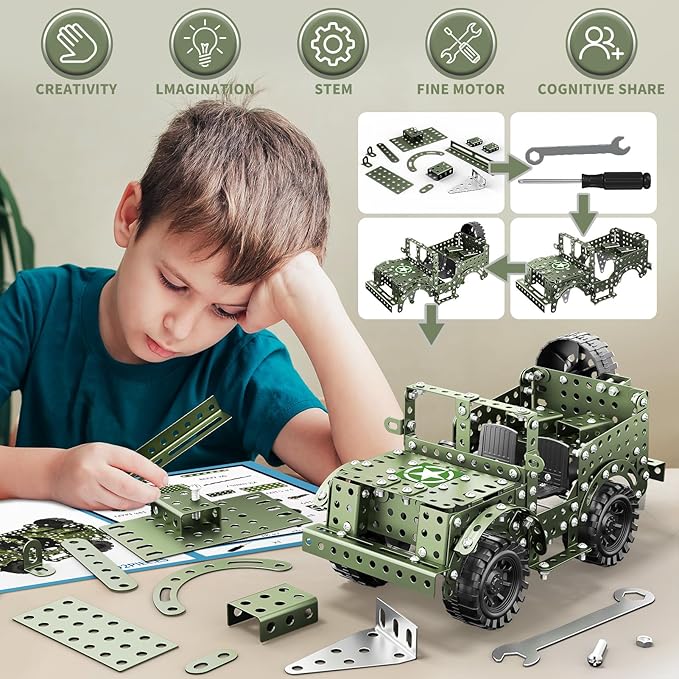 Lucky Doug STEM Building Projects Model Truck Set - Building Toys for Kids Ages 8-12, Assembly Science Army Toys for Boys 8 9 10 11 Years Old