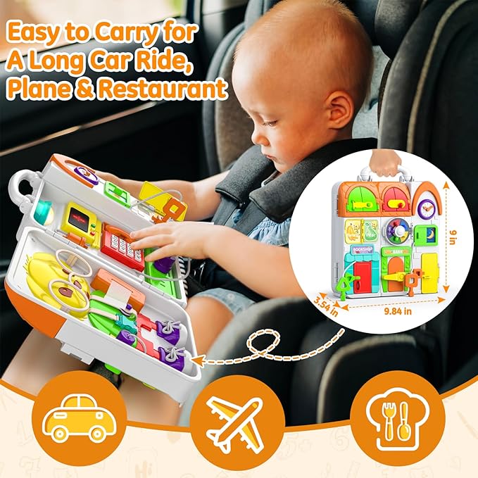 Montessori Busy Board for 1 Year Old Boy Girl, Musical Baby Toys 12-18 Months, Bilingual Learning Educational Toddlers Toys for 1-2 Year Old Birthday Gifts