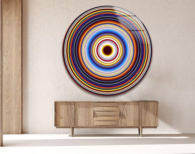 My Photostation.com 10''(25cm) Diameter Colorful Concentric Circles Round Glass Wall Art Tempered Glass Printing Wall Decor Large Wall Art Wall Hangings