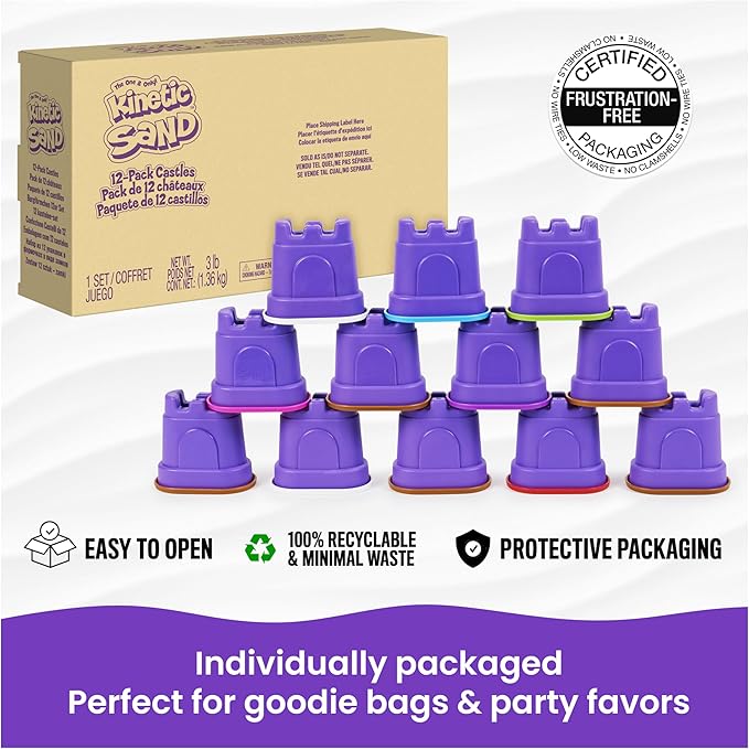 Kinetic Sand, 12-Pack Castle Containers (Amazon Exclusive), Multi-Color Play Sand for Party Favors, Goodie Bags, Sensory Toys for Kids Ages 3 and up
