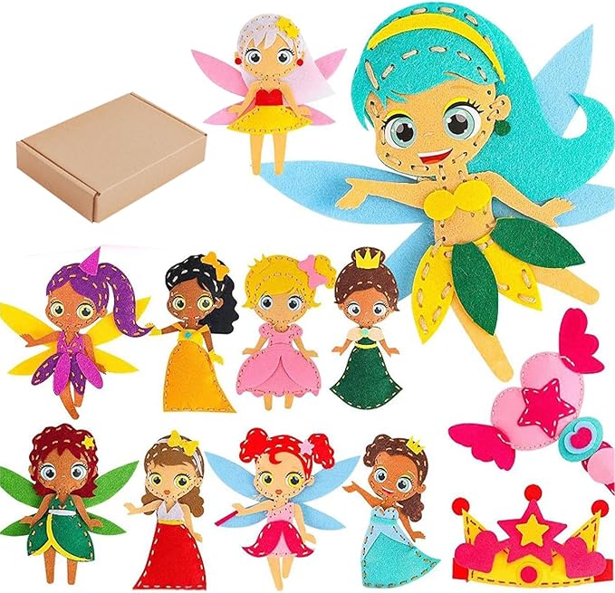 FYXGZZH Kids Beginner Sewing Kit – DIY Stuffed Craft Set with Pre-Cut Felt, Plastic Needle & Embroidery Thread, Educational Arts & Crafts for Boys & Girls Ages 6-12, Princess