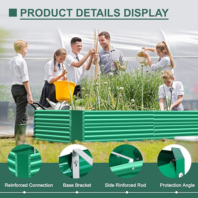 Land Guard 6×3×2 ft Galvanized Metal Raised Garden Bed, 2FT Deep Root Elevated Planter Box Steel Large Vegetable Flower Bed Kit(Green)