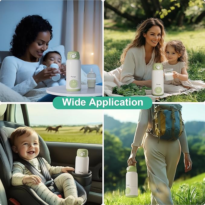 Portable Bottle Warmer for Travel, 15oz Capacity Portable Milk Warmer for Baby, Formula, Breast Milk & Water, On The Go Bottle Warmer with Long Battery Life, Even Heating, Precise Temperature Control