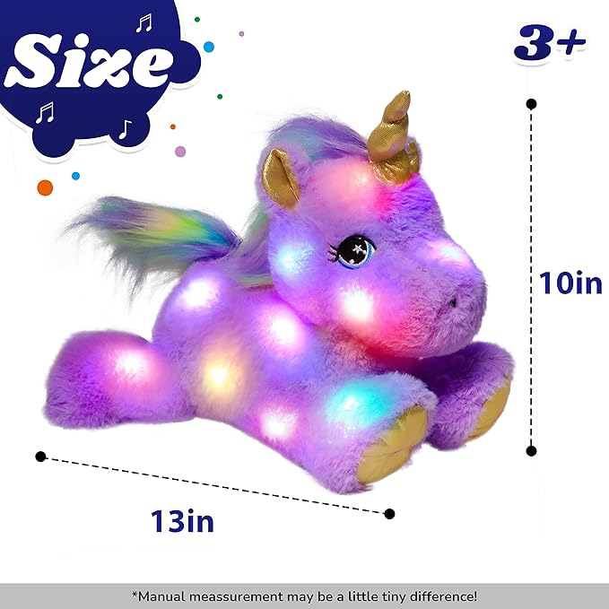 Cuteoy Glowing LED Light-up Purple Unicorn Nightlight Toys Musical Plush Stuffed Animal Singing Lullabies Birthday Christmas Plushies Gifts for Kids Boys Girls,13"