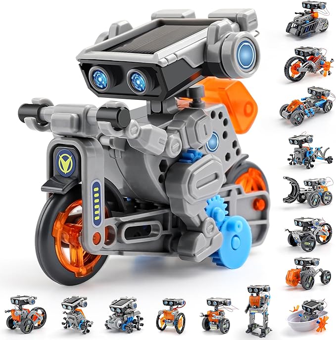 AOHU Solar Robot Building Kit STEM Gift for Boys Aged 8-13, DIY 15-in-1 Educational Science Building Toy, Solar or Battery Powered Robotic Set for Children Birthday with 212 Pieces